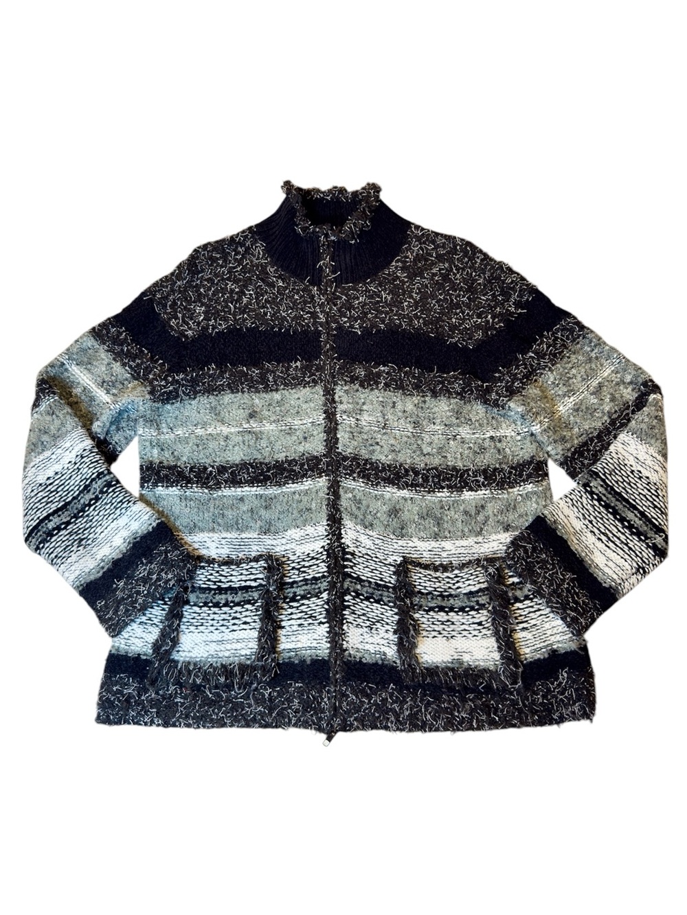 Chico's 3 Black and Gray Striped Cardigan size 16 XL Full Zip